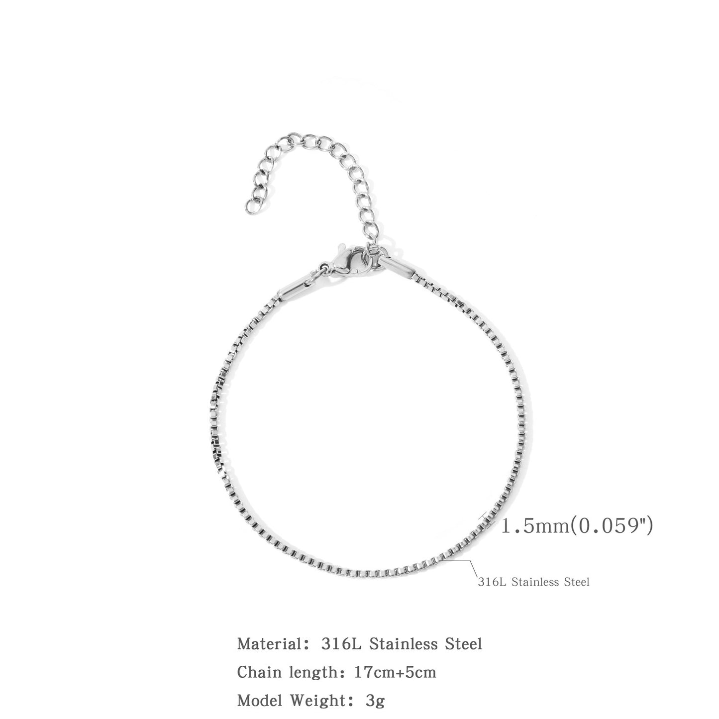 15202530mm Stainless Steel Square Bag 18K Bracelet Does Not Fade
