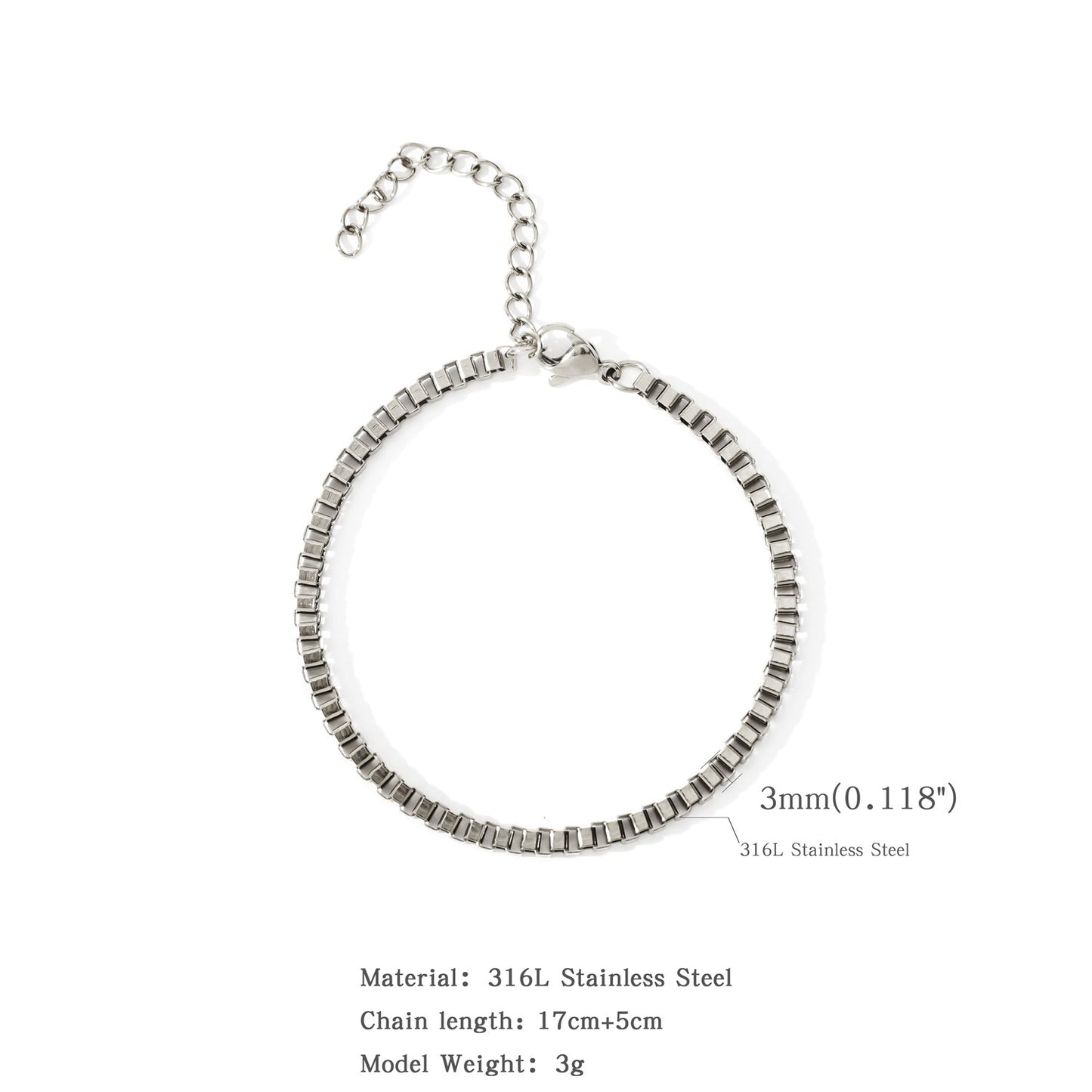 15202530mm Stainless Steel Square Bag 18K Bracelet Does Not Fade